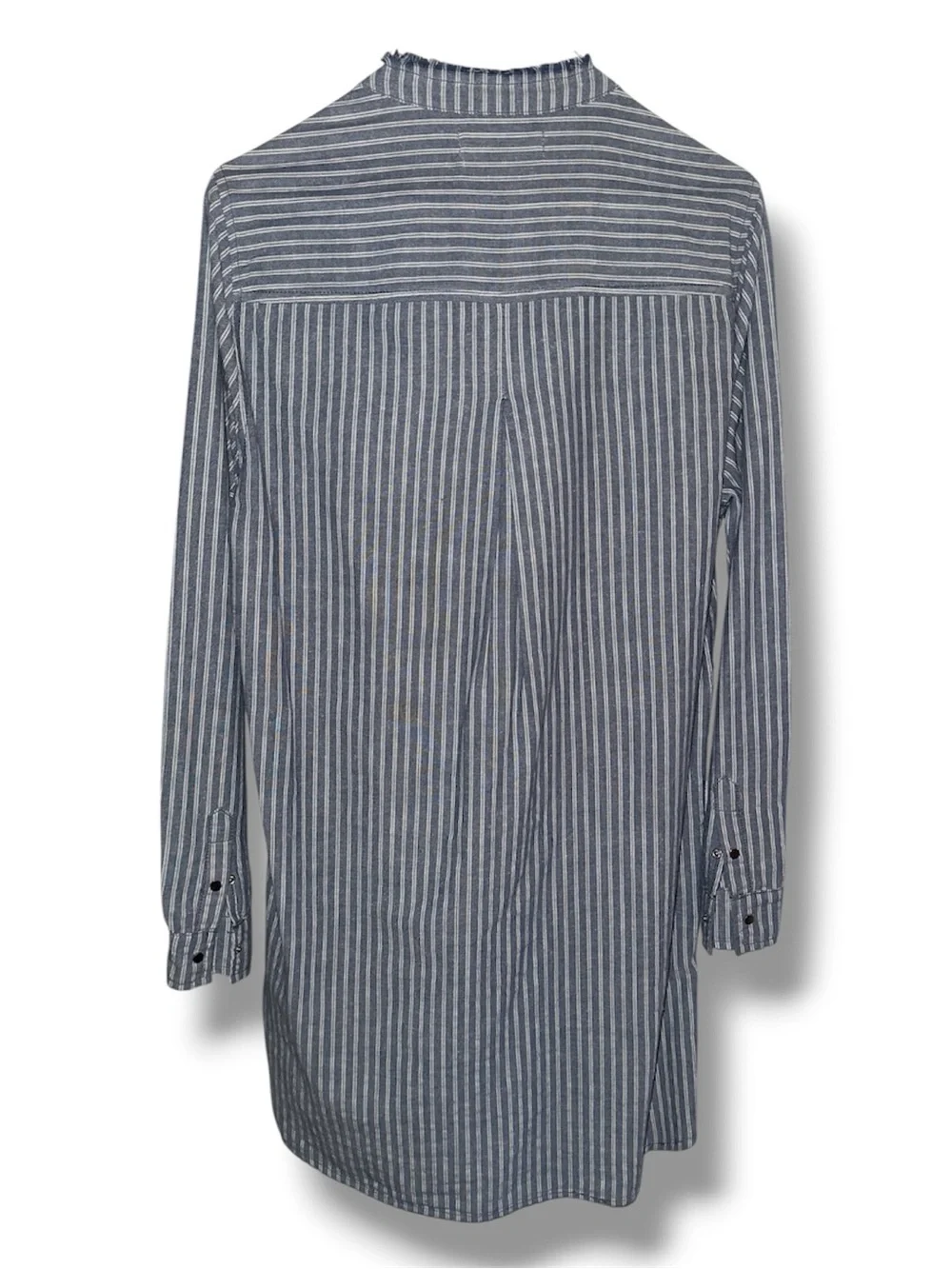 [BLANKNYC] Striped Linen Blend Tunic Dress Size M Distressed Collar Snap Front - Picture 4 of 12